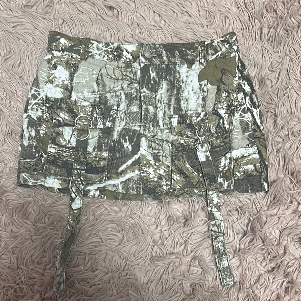 Camouflage Mini Skirt with Buckle Accents